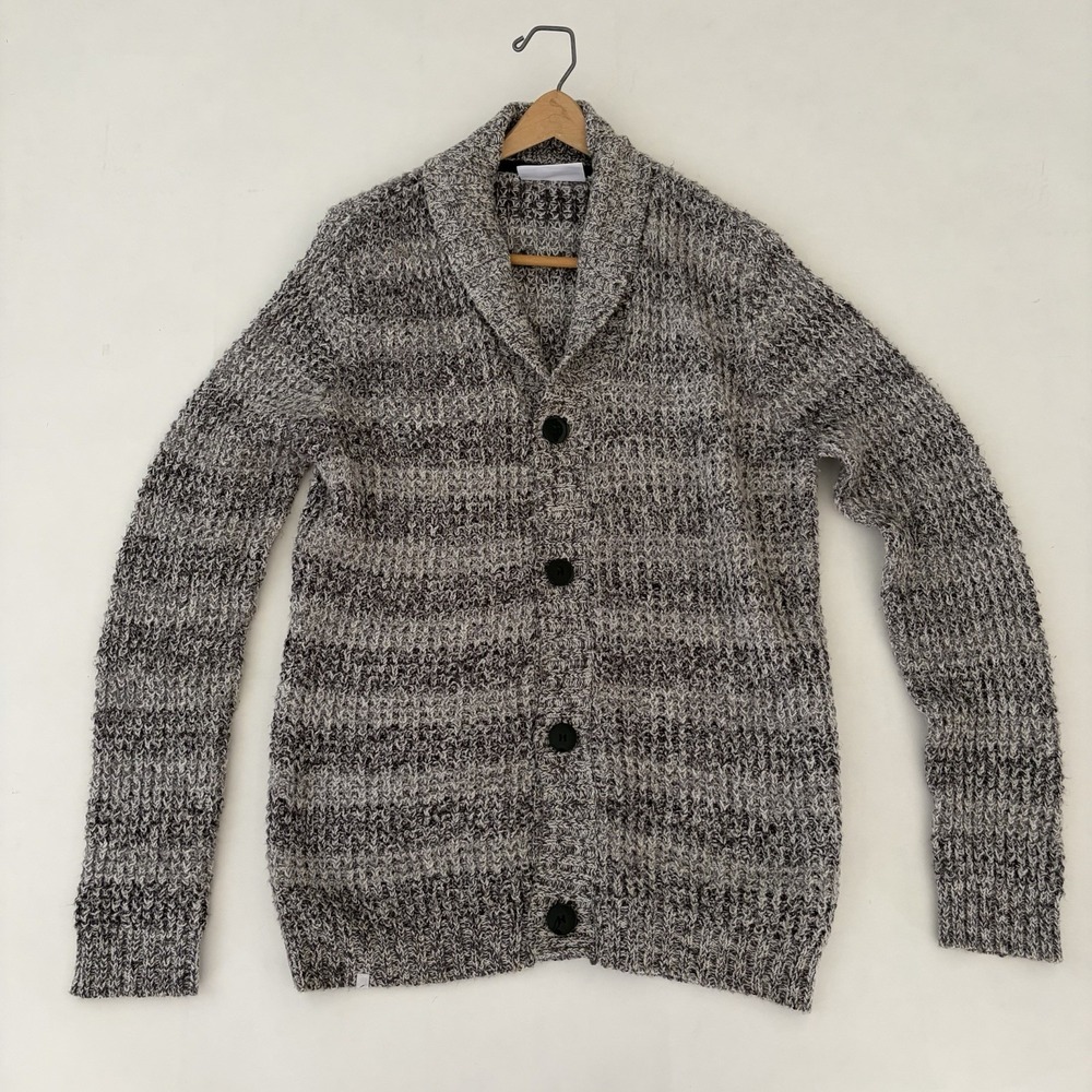 Anerkjendt Mens Sweater Large Cotton Wool Blend Cardigan Jumper Gray Ivy Preppy